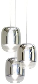 Κρεμαστό Φωτιστικό Οροφής 3xLED 4,2W Dimmable Triac Φυσητό Γυαλί Βάση 15x15cm Gong Mini 3S Prandina-1A63002513071-Ασημί 1A63002513071