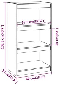 Βιβλιοθήκη/Διαχωριστικό Χώρου Γκρι 60x30x103,5 εκ. Μασίφ Πεύκο - Γκρι