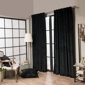 Κουρτίνα Velvet Με Τρέσα 06 Black 140x260cm Teoran 140X260 Βαμβάκι-Ακρυλικό