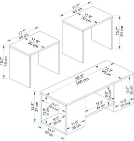 Σετ Τραπεζιών Σαλονιού Atlantic Πεύκο / Μπεζ PAFREL 100x40x37