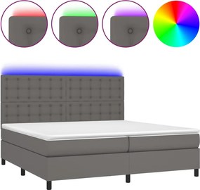 vidaXL Κρεβάτι Boxspring με Στρώμα &amp; LED Γκρι 200x200 εκ. Συνθ. Δέρμα