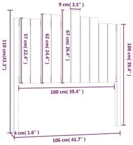 Κεφαλάρι Κρεβατιού Μαύρο 106 x 4 x 110 εκ. Μασίφ Ξύλο Πεύκου - Μαύρο