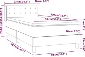 vidaXL Κρεβάτι Boxspring με Στρώμα Μαύρο 90x200 εκ. Βελούδινο