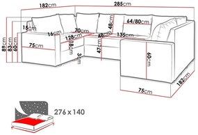 Γωνιακός Καναπές Providence 145, Λειτουργία ύπνου, 285x182x89cm, 201 kg, Πόδια: Πλαστική ύλη | Epipla1.gr