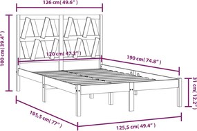 vidaXL Πλαίσιο Κρεβατιού 120 x 190 εκ. Μασίφ Πεύκο Small Double