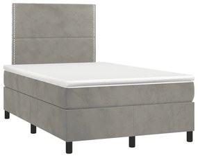 Κρεβάτι Boxspring με Στρώμα Ανοιχτό Γκρι 120x200 εκ. Βελούδινο - Γκρι