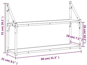 Ραφιέρα Τοίχου με 2 Ράφια Μαύρη 80 x 21 x 51 εκ. Επεξεργ. Ξύλο - Μαύρο