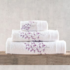Πετσέτες Juliet (Σετ 3τμχ) White-Purple Ρυθμός Σετ Πετσέτες 80x150cm 100% Πενιέ Βαμβάκι