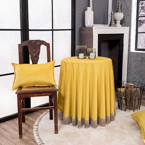 Ροτόντα Με Κρόσσι Velvet 14 Yellow Teoran Διάμετρος 180cm Cotton-Acrylic