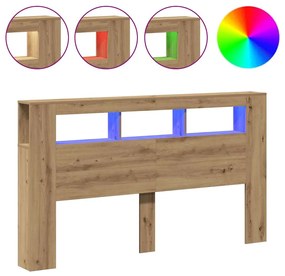 vidaXL LED κεφαλάρι Artisan Oak 180x18,5x103,5 cm Κατασκευασμένο ξύλο