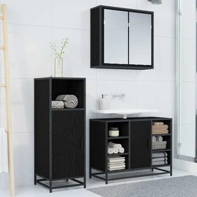 vidaXL Σετ Επίπλων Μπάνιου με ράφι 3 pcs Μαύρη Οξυά Επεξεργασμένο ξύλο