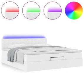 vidaXL Οθωμανικό κρεβάτι με στρώματα & LEDs Καθαρό λευκό Faux Leather