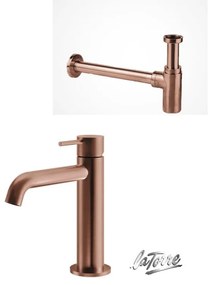 La Torre ELLE 316 Rose Gold Brushed PVD ΣΕΤ Σιφών με αποσπώμενο πώμα καθαρισμού+Μπαταρία Νιπτήρος με βαλβίδα
