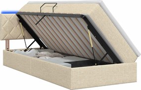 vidaXL LED Κρεβάτι αποθήκευσης με στρώμα Κρεμ 100 x 200 cm Ύφασμα