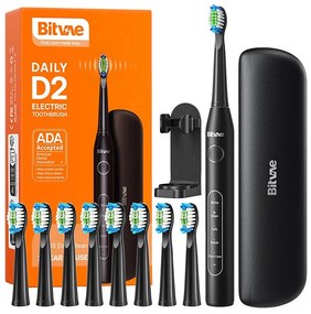 Sonic toothbrush with tips set and travel case D2 (black)