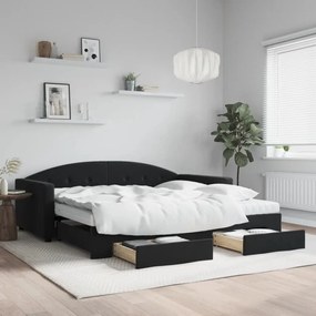 Καναπές Κρεβάτι Συρόμενος Μαύρο 100x200 εκ. Βελούδινος Συρτάρια - Μαύρο