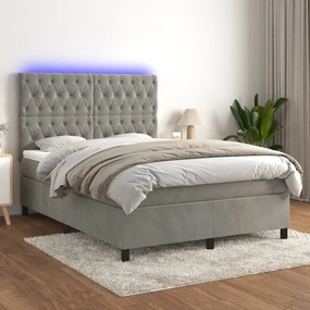 VidaXL Κρεβάτι Boxspring με Στρώμα & LED Αν.Γκρι 140x200 εκ. Βελούδινο