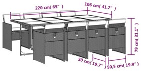 vidaXL Σετ Τραπεζαρίας Κήπου 9 τεμ. Γκρι Συνθ. Ρατάν με Μαξιλάρια