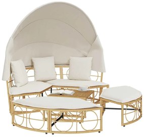 vidaXL Εξωτερική Lounge κρεβάτι με θόλο και μαξιλάρια Poly Rattan