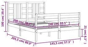 Πλαίσιο Κρεβατιού με Κεφαλάρι Λευκό 140x200 εκ. Μασίφ Ξύλο - Λευκό