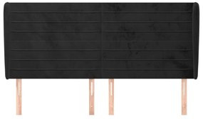 Κεφαλάρι με Πτερύγια Μαύρο 203x23x118/128 εκ. Βελούδινο - Μαύρο
