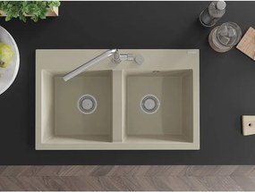 Mexen Hektor νεροχύτης γρανίτης 2-θαλάμων 800 x 480 mm, μπεζ, σιφόνι χρώμιο