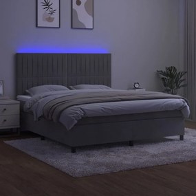 vidaXL Κρεβάτι Boxspring με Στρώμα &amp; LED Αν.Γκρι 180x200 εκ. Βελούδινο
