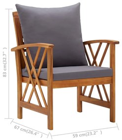 Καρέκλες Κήπου 2 τεμ. από Μασίφ Ξύλο Ακακίας με Μαξιλάρια - Γκρι