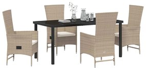 vidaXL Σέτ φαγητού για κήπο με μαξιλάρι 5 pcs Μπεζ συνθετικό ρατάν