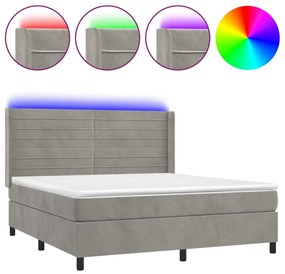 vidaXL Κρεβάτι Boxspring με Στρώμα & LED Αν.Γκρι 180x200 εκ. Βελούδινο