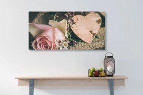 Εικόνα τριαντάφυλλο και καρδιά σε vintage σχέδιο - 100x50