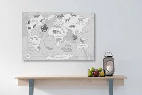 Εικόνα ασπρόμαυρο παγκόσμιο χάρτη με ζώα