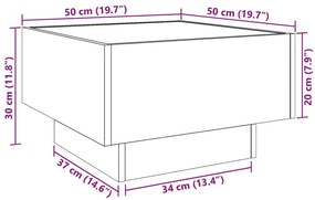 Τραπεζάκι Σαλονιού με LED Δρυς 50x50x30 εκ. Επεξεργασμένο Ξύλο - Καφέ