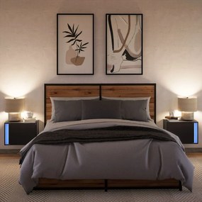 vidaXL Κομοδίνα Επιτοίχια με Φώτα LED 2 τεμ. Μαύρα