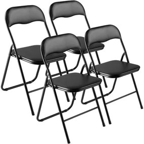 VEVOR 4 Pack Folding Chairs Portable Leather Chairs with Padded Cushion Black