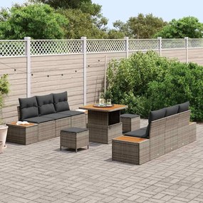 vidaXL Σετ Καναπέ Κήπου με μαξιλάρι 9 pcs Γκρι Πολυ ράταν