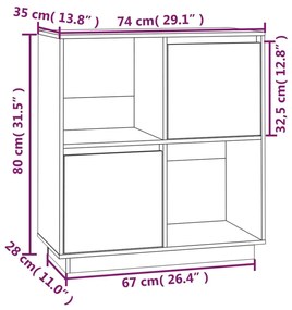 Ντουλάπι Μαύρο 74 x 35 x 80 εκ. από Μασίφ Ξύλο Πεύκου  - Μαύρο