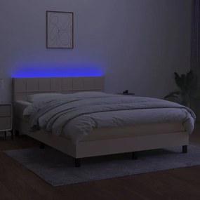 Κρεβάτι Boxspring με Στρώμα &amp; LED Κρεμ 140x190 εκ. Υφασμάτινο - Κρεμ