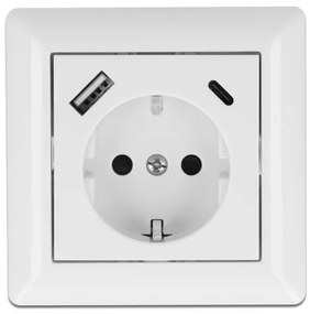 DELOCK πρίζα τοίχου 11489 με θύρες φόρτισης USB &amp; USB Type-C 3.4A, λευκή