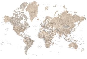 Χάρτης Neutral watercolor detailed world map with cities, Abey, Blursbyai