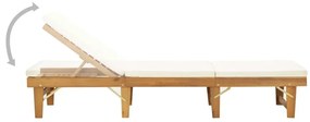 vidaXL Ξαπλώστρα Πτυσσόμενη Κρεμ από Μασίφ Ξύλο Ακακίας με Μαξιλάρι
