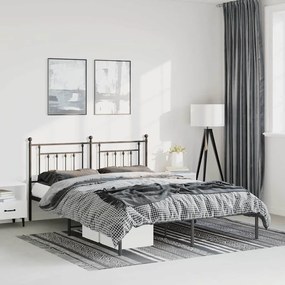 vidaXL Πλαίσιο Κρεβατιού με Κεφαλάρι Μαύρο 150 x 200 εκ. Μεταλλικό