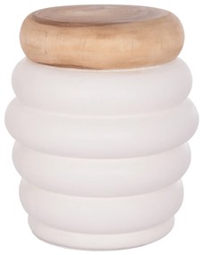 ΤΡΑΠΕΖΙ ΒΟΗΘΗΤΙΚΟ PUFFAT HM18172.02 FIBER CEMENT ΛΕΥΚΟ- ΞΥΛΟ TEAK TOP Φ45x46Υεκ.