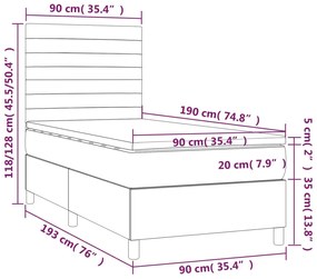 Κρεβάτι Boxspring με Στρώμα Σκούρο Γκρι 90x190 εκ. Βελούδινο  - Γκρι