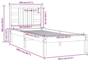 Πλαίσιο Κρεβατιού Μαύρο 100 x 200 εκ. από Μασίφ Ξύλο - Μαύρο