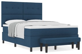 vidaXL Κρεβάτι με Βάση και Στρώμα & Πάγκος Μπλε 140x200 εκ. Ύφασμα
