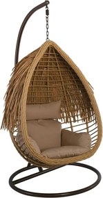 SALSA TROPIC Κρεμαστή Πολυθρόνα, PE Wicker Φυσικό, Μέταλλο Brown, Μαξιλάρι Μπεζ   1τμχ