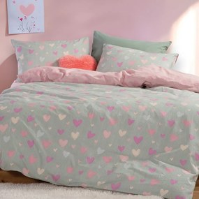 Σεντόνια Παιδικά Hearts Attack (Σετ 3τμχ) Grey Nef-Nef Homeware Μονό 170x260cm 100% Βαμβάκι