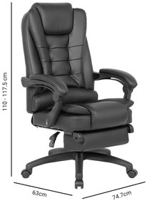 Καρέκλα γραφείου διευθυντή με υποπόδιο Acel pakoworld pu μαύρο 158x63x117.5εκ