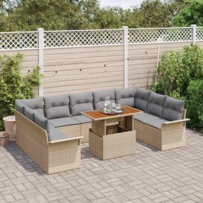 vidaXL Σετ Καναπέ Κήπου με αποθήκευση 10 pcs Μπεζ Πολυ ράταν